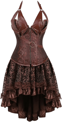 frawirshau Steampunk Corset Dresses for Women Steam Punk Gothic Overbust Corset and Skirt Set Halloween Costumes XX-Large Brown