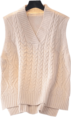 Vsaiddt Women's Cable Knit V Neck Sweater Vest Soft Sleeveless Sweater（Beige-One Size） at Amazon Women’s Clothing store