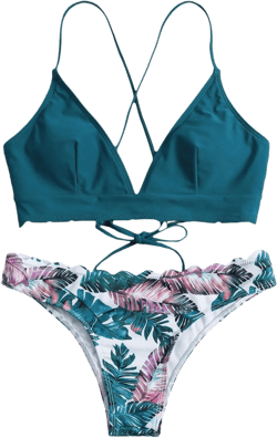 SweatyRocks Women's Sexy Bathing Suit Floral Print Cross Back Bikini Set Swimsuits Green White S
