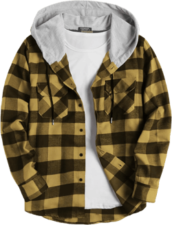 COOFANDY Men's Plaid Hoodie Flannel Shirt Jacket Long Sleeve Casual Fashion Button Shirts Yellow X-Large