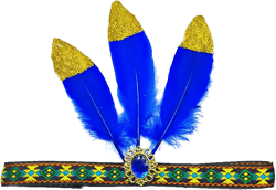 Mrotrida Women's Gold Powder Feather Headband Carnival Dance Show Feather Headpiece Headdress (Blue Gold)