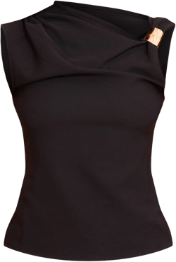 Black Asymmetric Trim Detail Long Top