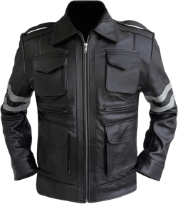 Men Resident 6 Leon S Kennedy Black Leather Jacket Video Game Superhero RE6 Motorcycle Jacket With Gray Stripes X-Large Black Faux