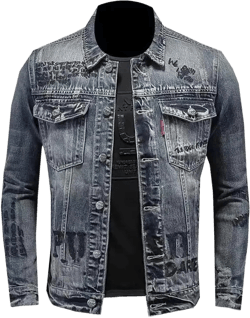 Men's Spring Denim Jacket Retro Slim Fit Single Breasted Lapel Embroidered Letters Motorcycle Jacket