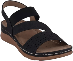 GC Shoes Women's Grange Perforated Strappy Elastic Comfort Flat Sandals