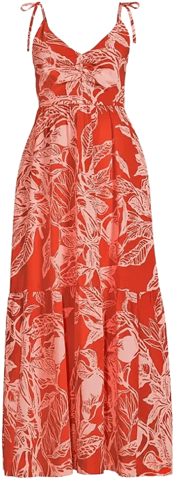 Women's Cotton Voile Vneck Tie Strap Maxi Dress