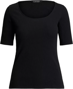 Lauren Ralph Lauren Women's Rib-Knit Cotton-Blend Elbow-Sleeve Tee 