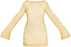 Butter Yellow Crochet Long Sleeve Beach Mini Dress