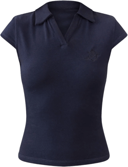 Navy Embroidered Collared Cap Sleeve Top 