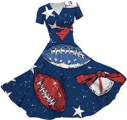 Patriotic Dress for Women 4Th of July USA Flag Stars Stripes Red White Blue Wrap Dresses Swing A Line Midi Sundress 5-dark Blue X-Large