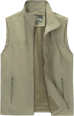 DUOFIER Men's Casual Vest Lightweight Outdoor Work Photo Cargo Sleeveless Jacket for Hiking Travel XX-Large Khaki
