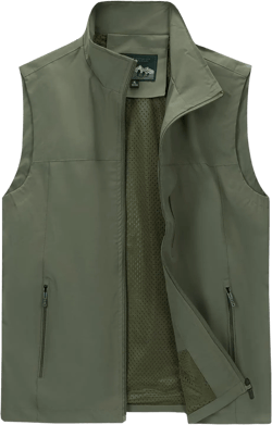 MANLUODANNI Men's Lightweight Vest Sleeveless Outdoor Work Jacket for Travel Hiking Running Medium Green