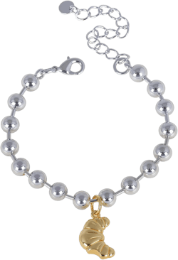 18K Gold Plated Charm Bracelet, Silver Bead Chain with Gold Horn Pendant, 7 Inches with Extension, Women's Fashion Jewelry