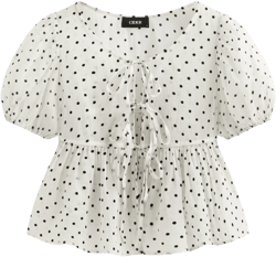 Round Neckline Polka Dot Tie Front Blouse
