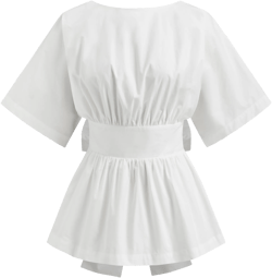 Cotton Boat Neck Bowknot Tie Back Mid-length Sleeve Blouse