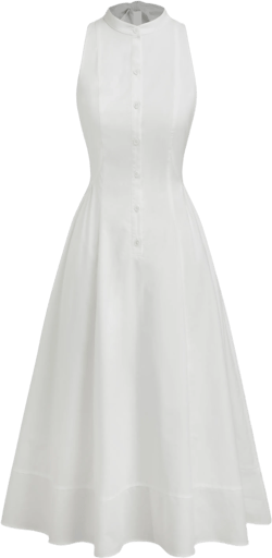 Cotton Stand Collar Backless Bowknot Ruffle Maxi Dress