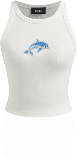 Cotton-blend Dolphin Beading Tank Top