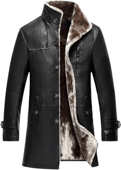 Haitpant Mens Genuine Sheep Leather Coat Winter Parka Fur Long Plush Thick OverSheepskin Jackets For Men Large Black