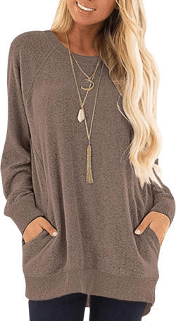 MISFAY Womens Casual Long Sleeve Round Neck Pocket T Shirts Blouses Tunic Sweatshirt Tops with Pocket