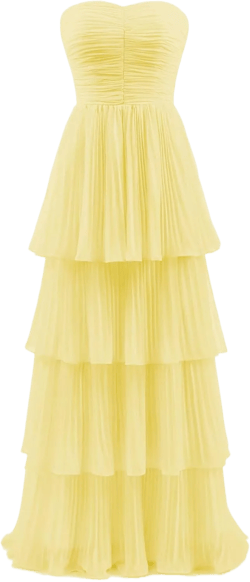 Bridesmaid Dresses Ruffle Strapless Wedding Guest Dress Tiered Chiffon Prom Maxi Formal Evening Gowns Yellow 10