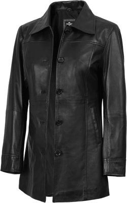 fjackets Real Leather Jacket Women - Lambskin Long Coats For Women - Stylish Soft Women's Trench Coats 3X-Large Kandis Leather Coat Women - Black