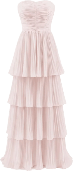 Bridesmaid Dresses Ruffle Strapless Wedding Guest Dress Tiered Chiffon Prom Maxi Formal Evening Gowns Blush Pink 16