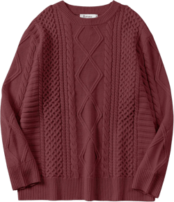 ANRABESS Sweaters for Women Oversized Crewneck Long Sleeve Casual Loose Cable Knit Pullover Tops 2025 Fall Winter Outfits Small Burgundy