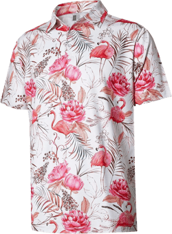 zeetoo Men's Polo Shirts Hawaiian Golf Polos Shirts Short Sleeve Performance Moisture Wicking Mens Golf Shirts #03 Flamingo Flower X-Large