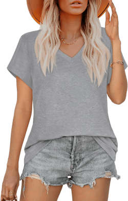 T Shirts for Women V Neck Short Sleeve Summer Casual Basic Tunic Tee Shirt XX-Large E-pure Grey