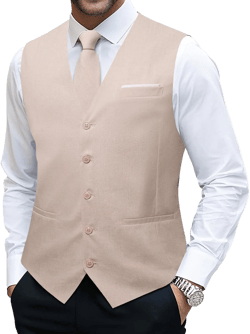 YOHOWA Men's Formal Suit Vest and Tie Set Business Casual Waistcoat Solid Colors Wedding Western Tuxedo Vest V-Neck Beige White a Small