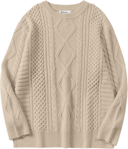 ANRABESS Sweaters for Women Oversized Crewneck Long Sleeve Casual Loose Cable Knit Pullover Tops 2025 Fall Winter Outfits X-Large Deep Apricot