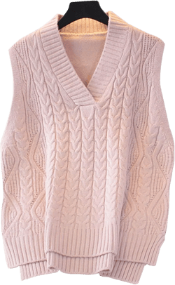Women's Cable Knit V Neck Sweater Vest Soft Sleeveless Sweater Pink One Size