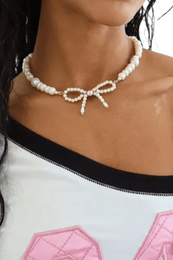 Tootsie Jewelry Bowtie Pearl Necklace