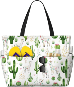 Large Beach Bag, Waterproof Sandproof Beach Tote Bag, with Zipper Pockets Beach Bags for Women Style (49) One Size