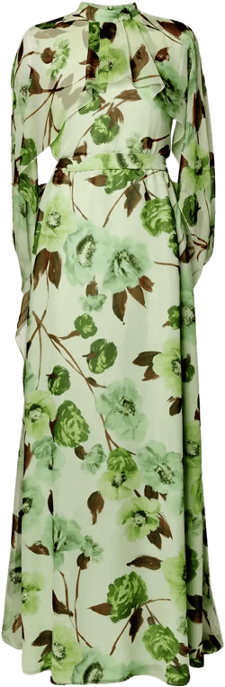 floral-print cape-design silk dress 
