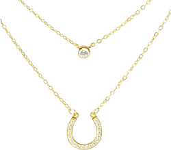 Layered Horseshoe Necklace | Dainty Cubic Zirconia Pendant | Good Luck Jewelry for Women | Elegant Double Chain Design