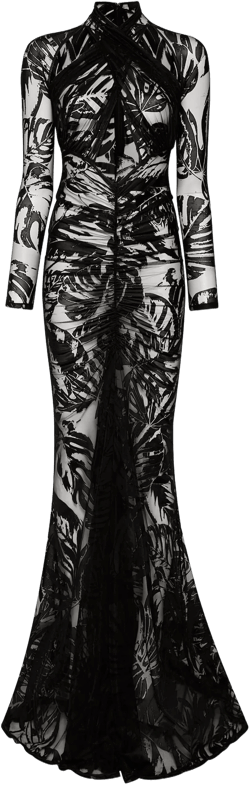 Burnout Jersey Halter Ruched Gown