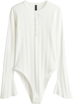 Trumpet-Sleeved Pointelle Bodysuit