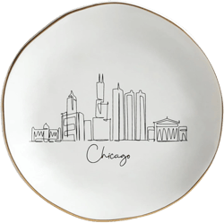 COLLECTIVE HOME - Skyline Jewelry Dish, Ceramic Trinket Dish, Landscape Jewelry Tray, Decorative City View Plate for Rings Earrings Necklaces Bracelet Watch Keys (Chicago)