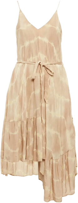 pre-owned tie-dye ruffle midi dress