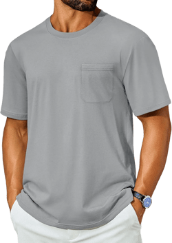 Cotrasen Men's T-Shirts Cotton Short Sleeve T Shirts for Men UPF 50+ Moisture Wicking T-Shirt Casual Crew Neck Pocket Tee Light Grey Medium