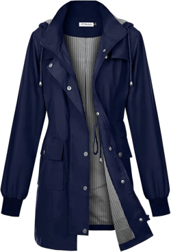 PITINAN Lightweight Rain Jacket Womens Rain Coat for Women Windbreaker Jackets Womens Rain Coats Waterproof With Hood Navy XXL