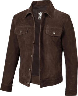 Premium Lambskin Leather Vintage Trucker Jacket Men - Shirt Collar Leather Jackets For Mens XX-Large Frnando Trucker Dark Brown Suede Leather Jacket