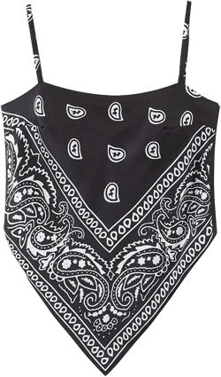 Women's Paisley Print Tie Back French Knot Hanky Hem Spaghetti Straps Handkerchief Cami Bandana Tube Crop Top Black Small