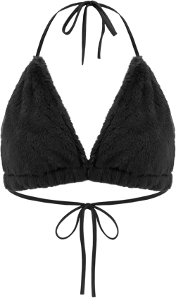 Vimoisa Women Sexy Lace-up Triangle Deep V Bikini Bra Top Vest Downy Halter Backless Crop Top Clubwear Medium Black