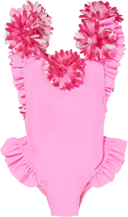flower-embellished ruffled swimsuit