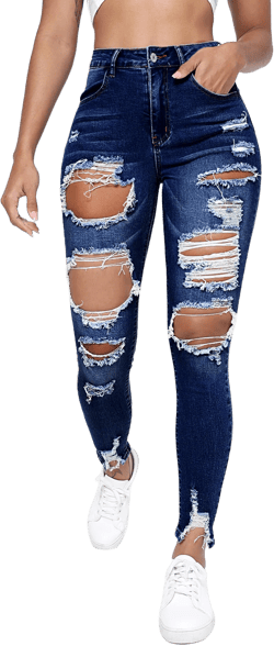 SHEIN Essnce Cut Out Ripped Raw Hem Skinny Jeans