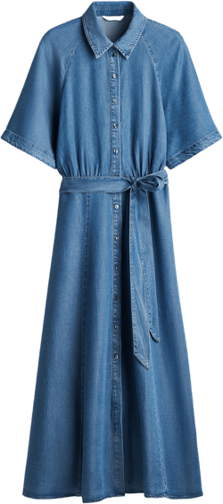 Tie-Belt Denim Dress
