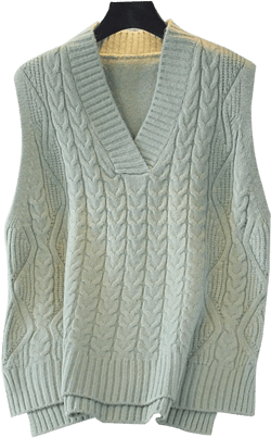 Women's Cable Knit V Neck Sweater Vest Soft Sleeveless Sweater Green One Size