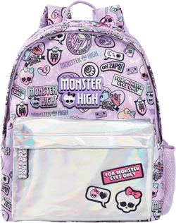 Monster High Girls Backpack | Pink & Silver Rucksack with Adjustable Straps | Reflective Pocket & Badge All Over Print Practical & Organised Luggage Sports School Bag | Doll TV Series Merchandise Gift